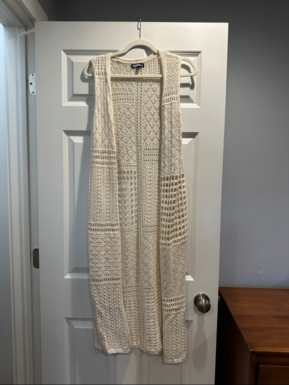 Freshman Cream Crochet Knit Long Vest